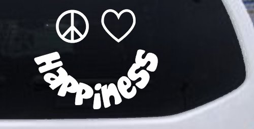 Peace Love Happiness Smiley Car or Truck Window Decal Sticker (White)
