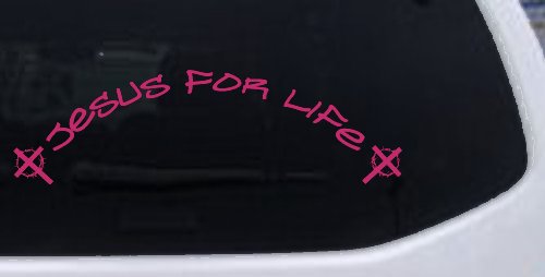 Jesus For Life Christian Car or Truck Window Decal Sticker (Hot Pink)