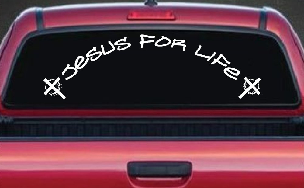Jesus For Life Christian Car or Truck Window Decal Sticker (White)