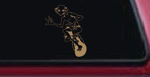 Alien Surfing Funny Car or Truck Window Decal Sticker (Light Brown)