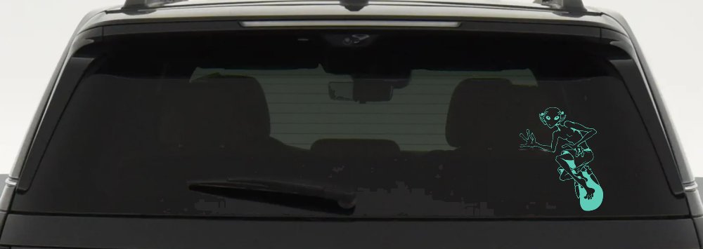 Alien Surfing Funny Car or Truck Window Decal Sticker (Mint)