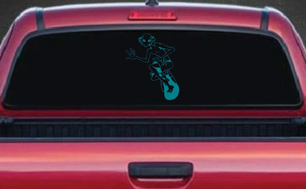 Alien Surfing Funny Car or Truck Window Decal Sticker