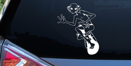 Alien Surfing Funny Car or Truck Window Vinyl Decal Sticker (White)