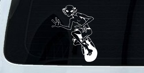 Alien Surfing Funny Car or Truck Window Decal Sticker (White)