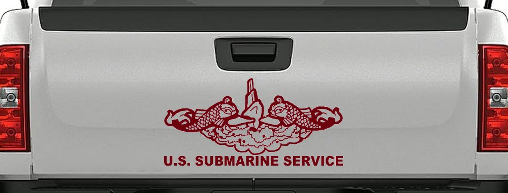 U.S. Submarine Service with Dolphins Military Car or Truck Window Decal Sticker (Burgundy)