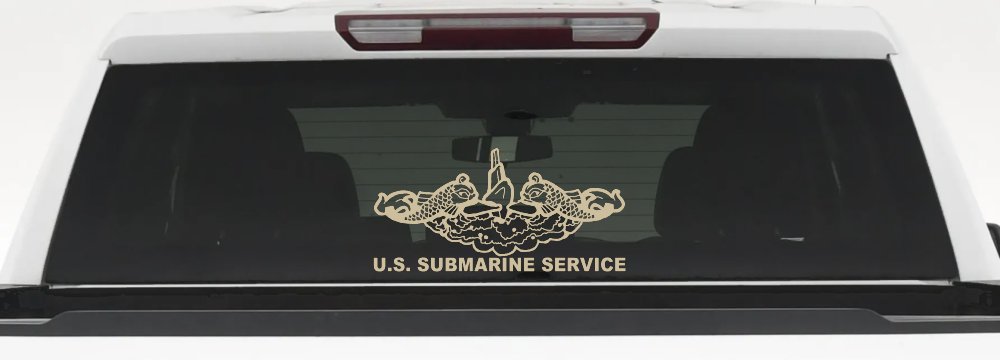 U.S. Submarine Service with Dolphins Military Car or Truck Window Decal Sticker (Desert Sand)