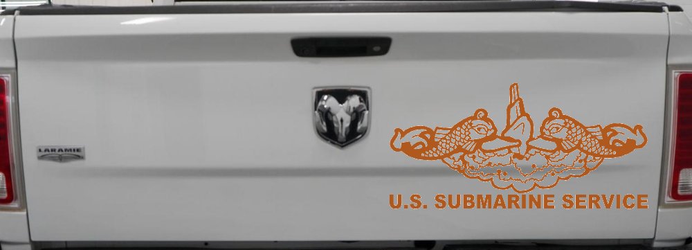 U.S. Submarine Service with Dolphins Military Car or Truck Window Decal Sticker (Nut Brown)
