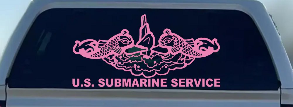 U.S. Submarine Service with Dolphins Military Car or Truck Window Decal Sticker (Pink)
