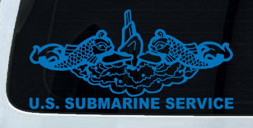 U.S. Submarine Service with Dolphins Military Car or Truck Window Decal Sticker (Sky Blue)