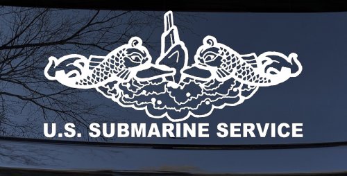 U.S. Submarine Service with Dolphins Military Car or Truck Window Decal Sticker (White)