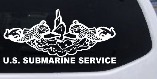 U.S. Submarine Service with Dolphins Military Car or Truck Window Decal Sticker (White)