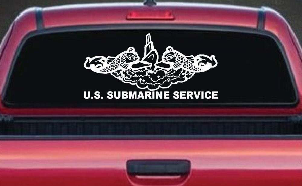 U.S. Submarine Service with Dolphins Military Car or Truck Window Decal Sticker (White)
