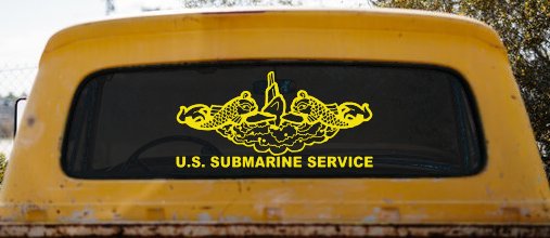 U.S. Submarine Service with Dolphins Military Car or Truck Window Decal Sticker (Yellow)