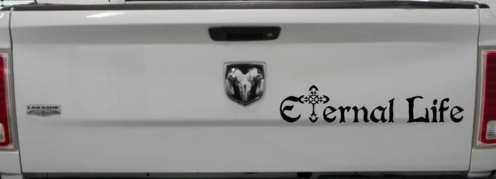 Eternal Life With Cross Christian Car or Truck Window Decal Sticker (Black)
