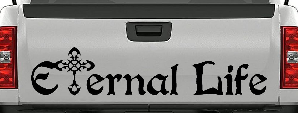 Eternal Life With Cross Christian Car or Truck Window Decal Sticker (Black)
