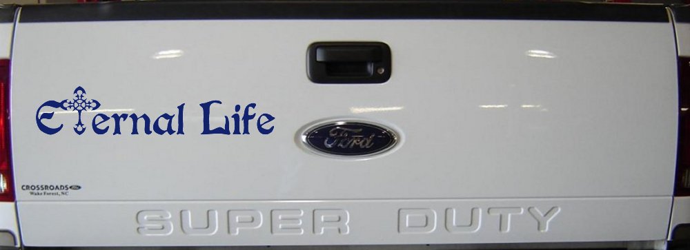 Eternal Life With Cross Christian Car or Truck Window Decal Sticker (Navy)