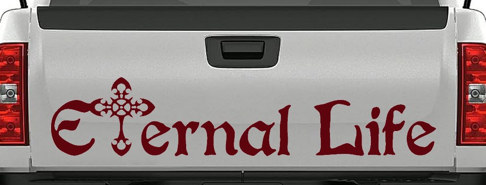 Eternal Life With Cross Christian Car or Truck Window Decal Sticker (Purple Red)
