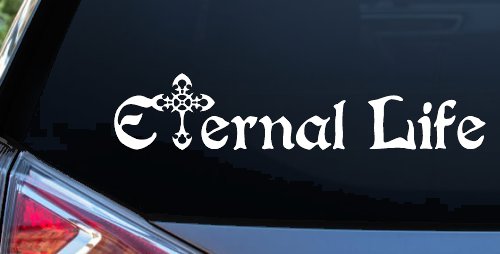 Eternal Life With Cross Christian Car or Truck Window Vinyl Decal Sticker (White)