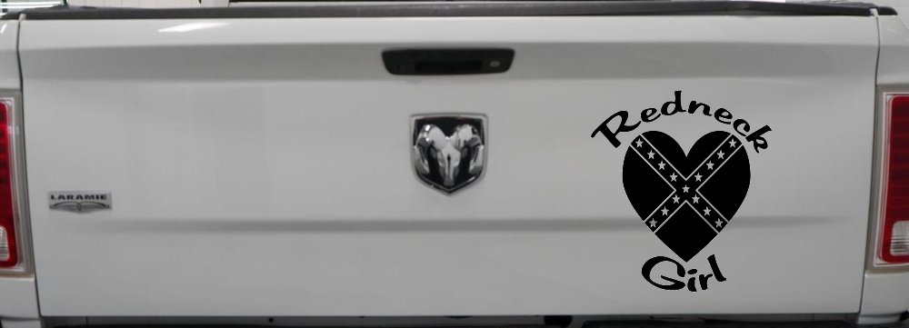 Redneck Girl Rebel Heart Country Car or Truck Window Decal Sticker (Black)