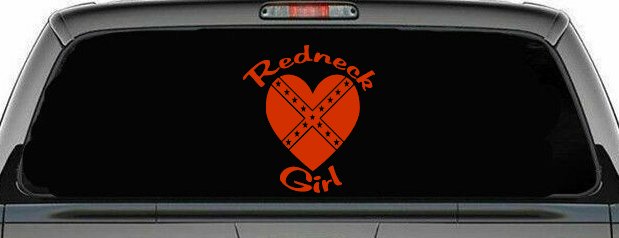 Redneck Girl Rebel Heart Country Car or Truck Window Decal Sticker (Orange Red)