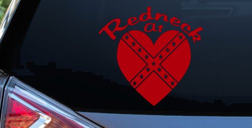 Redneck At Heart Country Car or Truck Window Decal Sticker (Red)