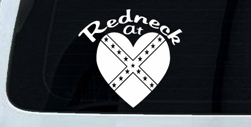 Redneck At Heart Country Car or Truck Window Vinyl Decal Sticker (White)