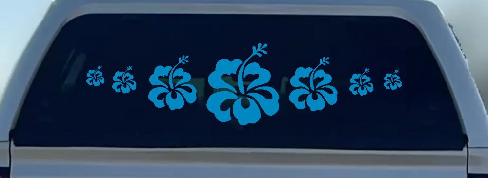 Hibiscus Flowers Row Car or Truck Window Decal Sticker (Blue)