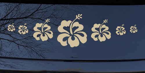 Hibiscus Flowers Row Car or Truck Window Decal Sticker (Desert Sand)