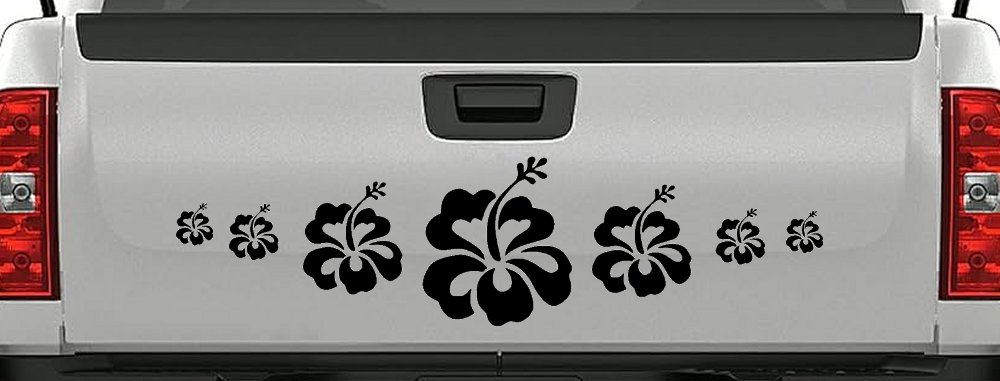 Hibiscus Flowers Row Car or Truck Window Decal Sticker (Matte Black)