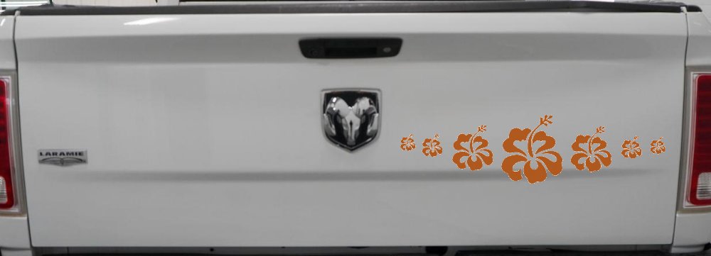 Hibiscus Flowers Row Car or Truck Window Decal Sticker (Nut Brown)