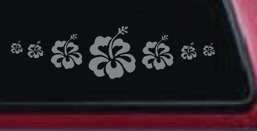 Hibiscus Flowers Row Car or Truck Window Decal Sticker (Telegrey)