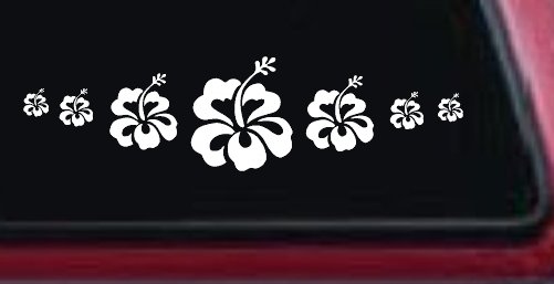 Hibiscus Flowers Row Car or Truck Window Decal Sticker (White)