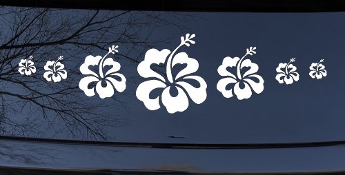 Hibiscus Flowers Row Car or Truck Window Decal Sticker (White)