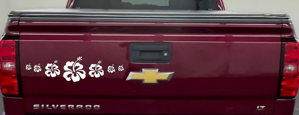 Hibiscus Flowers Row Car or Truck Window Vinyl Decal Sticker (White)
