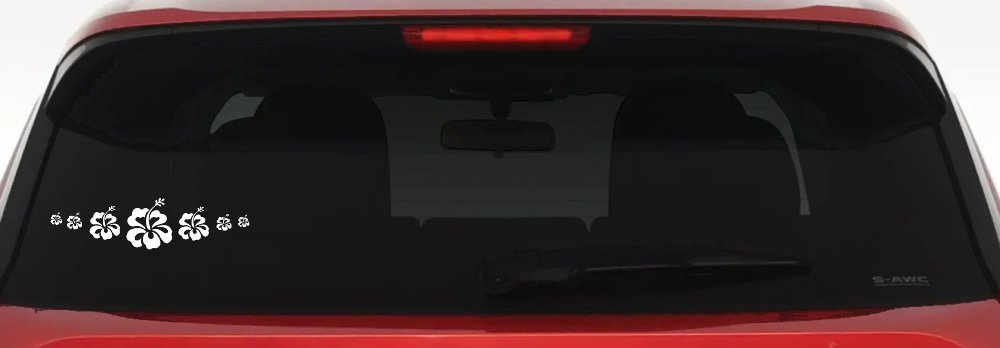 Hibiscus Flowers Row Car or Truck Window Vinyl Decal Sticker (White)