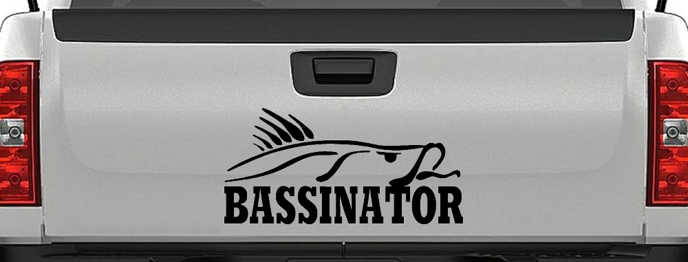 Bassinator Bass Fishing Car or Truck Window Decal Sticker (Black)