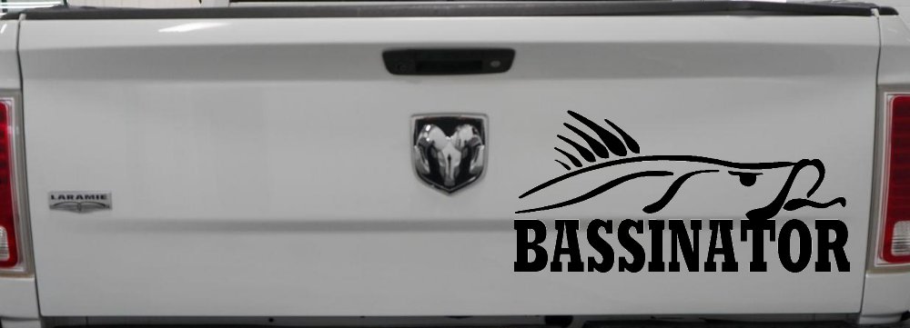 Bassinator Bass Fishing Car or Truck Window Decal Sticker (Black)