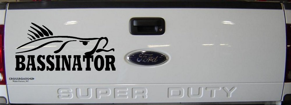 Bassinator Bass Fishing Car or Truck Window Decal Sticker (Black)