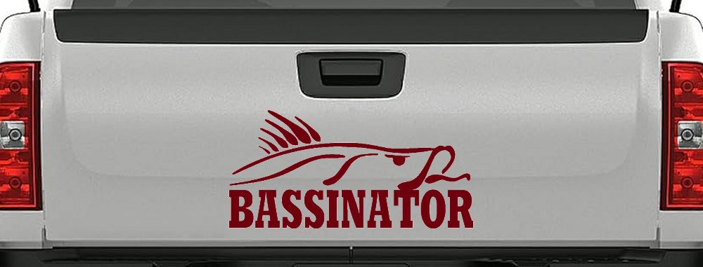 Bassinator Bass Fishing Car or Truck Window Vinyl Decal Sticker (Burgundy)