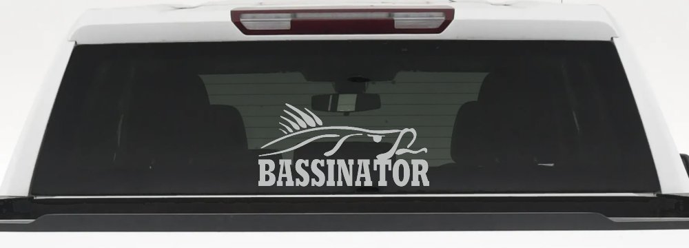Bassinator Bass Fishing Car or Truck Window Decal Sticker (Light Gray)