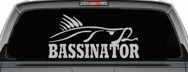 Bassinator Bass Fishing Car or Truck Window Decal Sticker (Light Gray)