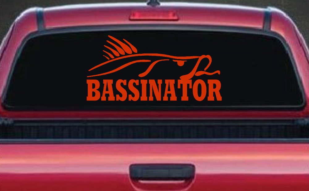 Bassinator Bass Fishing Car or Truck Window Decal Sticker (Orange Red)