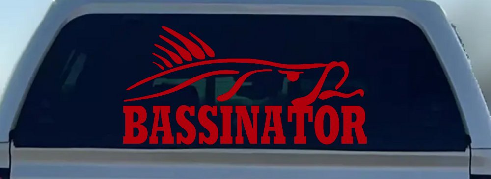 Bassinator Bass Fishing Car or Truck Window Decal Sticker (Red)