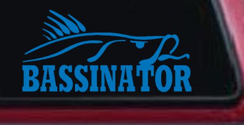 Bassinator Bass Fishing Car or Truck Window Decal Sticker (Sky Blue)