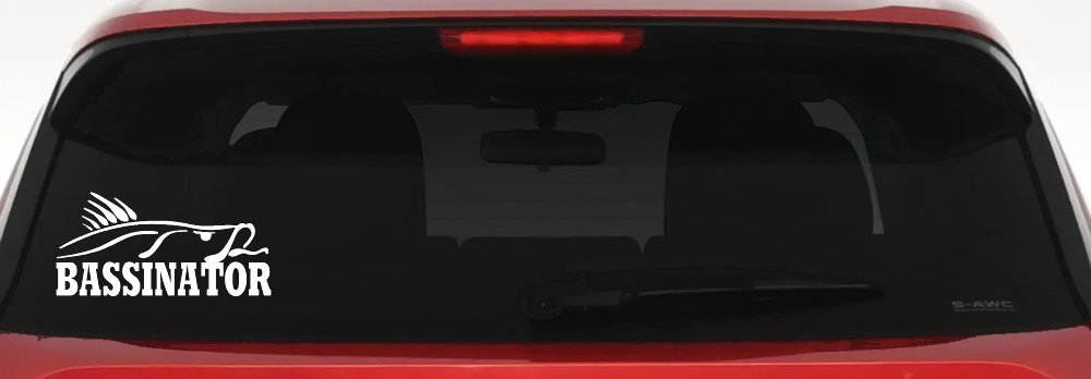 Bassinator Bass Fishing Car or Truck Window Vinyl Decal Sticker (White)