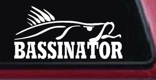 Bassinator Bass Fishing Car or Truck Window Vinyl Decal Sticker (White)