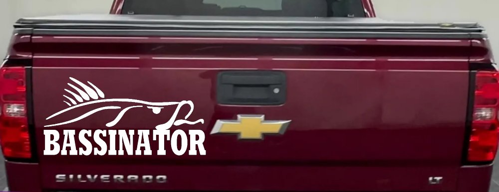 Bassinator Bass Fishing Car or Truck Window Decal Sticker (White)
