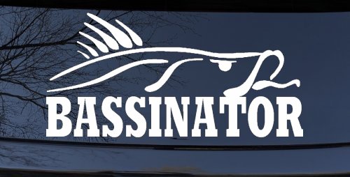 Bassinator Bass Fishing Car or Truck Window Decal Sticker (White)