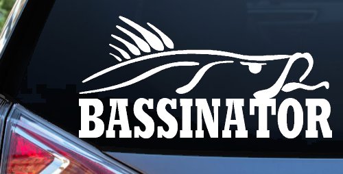 Bassinator Bass Fishing Car or Truck Window Vinyl Decal Sticker (White)