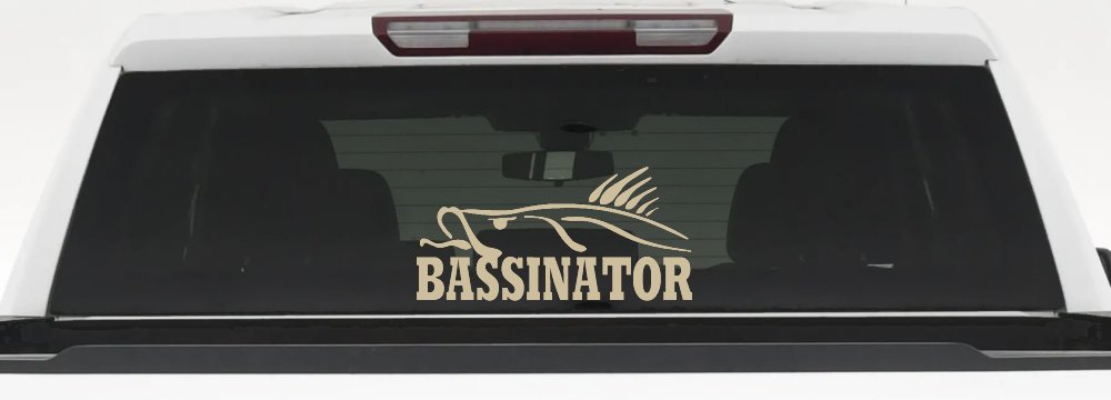 BASSINATOR left Bass Fishing Car or Truck Window Decal Sticker (Desert Sand)